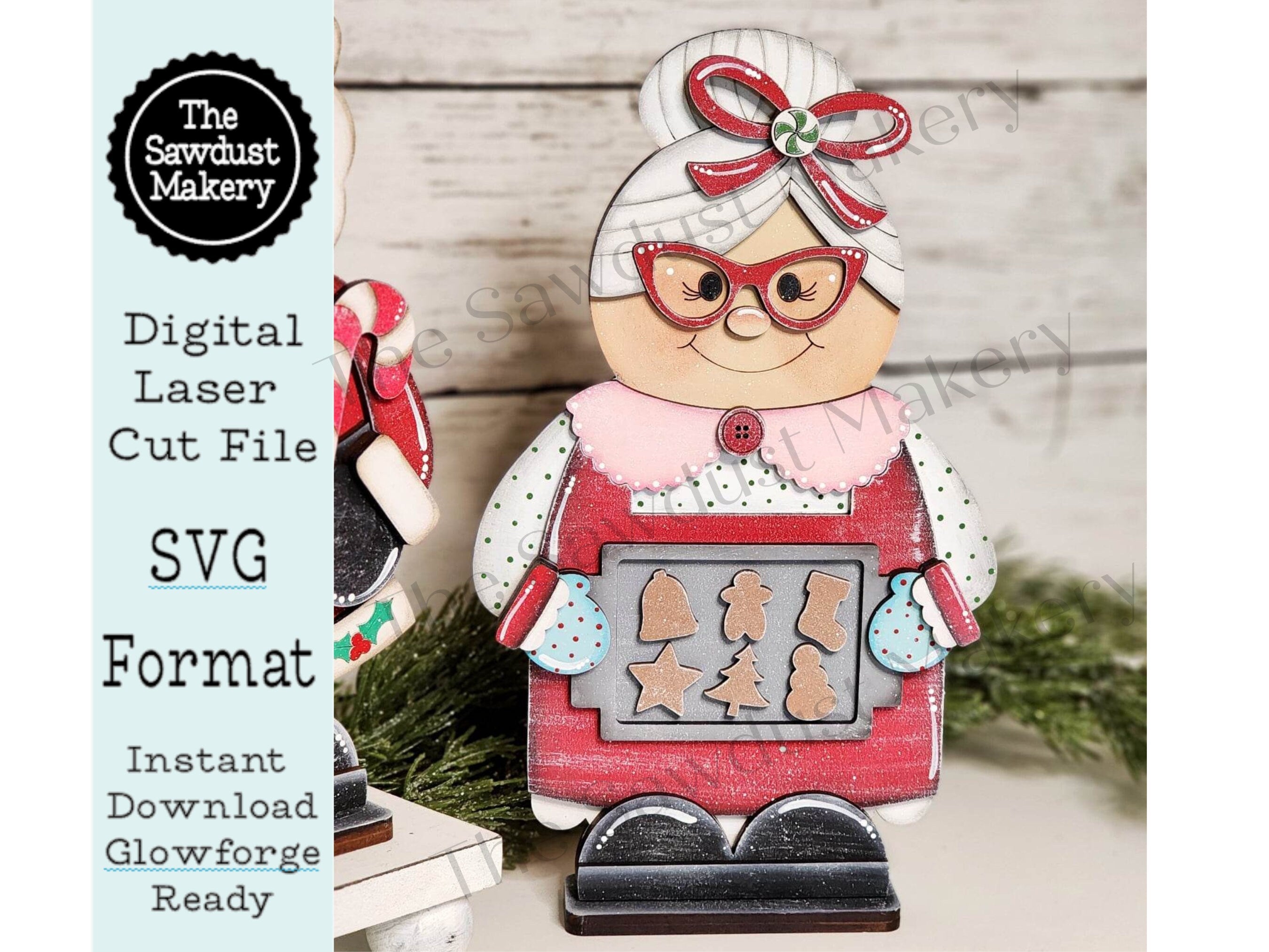 Standing Mrs. Claus Bakery SVG File | Laser Cut File | Mrs. Claus SVG