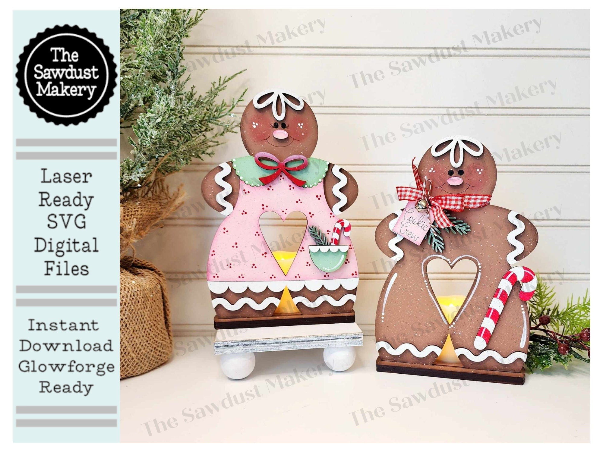 Gingerbread Boy & Girl Votive Shelf Sitter SVG File | Laser Cut File ...