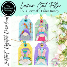 Load image into Gallery viewer, Easter Gnome Tags SVG File | Laser Cut File | Easter Basket SVG | Gnome svg | Gift Card SVG | Bunny Gnome svg | Easter