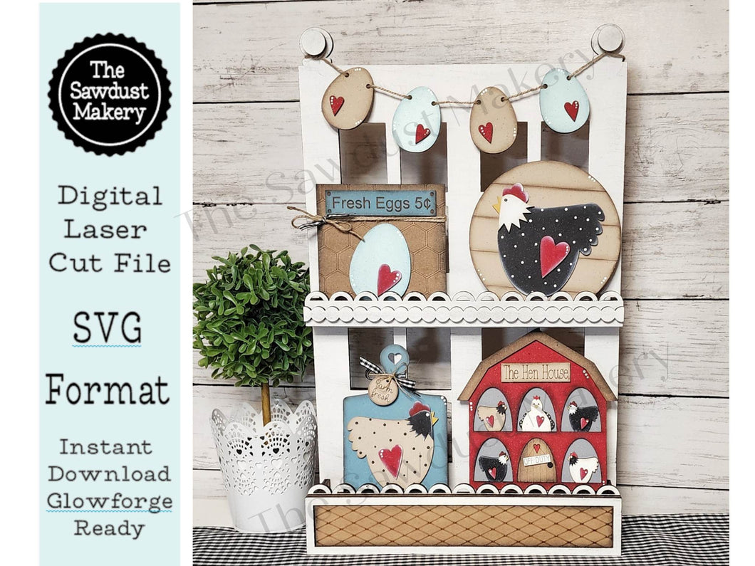 Chicken Tiered Tray SVG File | Laser Cut File | Home svg | Chicken SVG | Chicken coop svg | Farmhouse SVG | Fresh Eggs svg