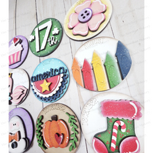 Load image into Gallery viewer, Vol.  7 ~ 12 Month Seasonal Round Bundle | Candy/Mason/Cookie Jar lid Interchangeable Frame SVG | Laser Cut File | Interchangeable Frame
