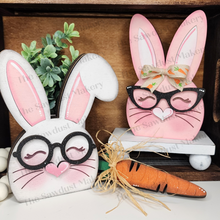 Load image into Gallery viewer, Chunky Bunny Couple Shelf Sitters SVG File | Laser Cut File | Easter | Glowforge| Nerdy Glasses | Shelf Sitters | Nerdy Bunny SVG | Easter SVG
