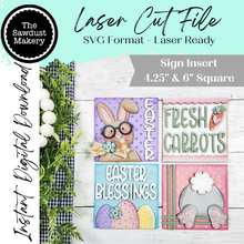 Load image into Gallery viewer, Bunny &amp; Carrot Easter Signs Laser Cut File | Laser Cut File | Interchangeable Frame | Easter Sign Inserts | Easter Sign Bundle
