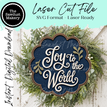Load image into Gallery viewer, Joy to the World Christmas Scallop Door Hanger SVG | Christmas Laser Cut File (Digital Download)
