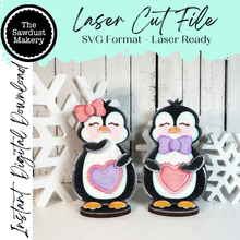 Load image into Gallery viewer, Valentine Penguin Shelf Sitters SVG File | Hearts | Laser Cut File | Valentine's Day SVG File | SVG | Penguin Shelf Sitter | Candy Heart svg
