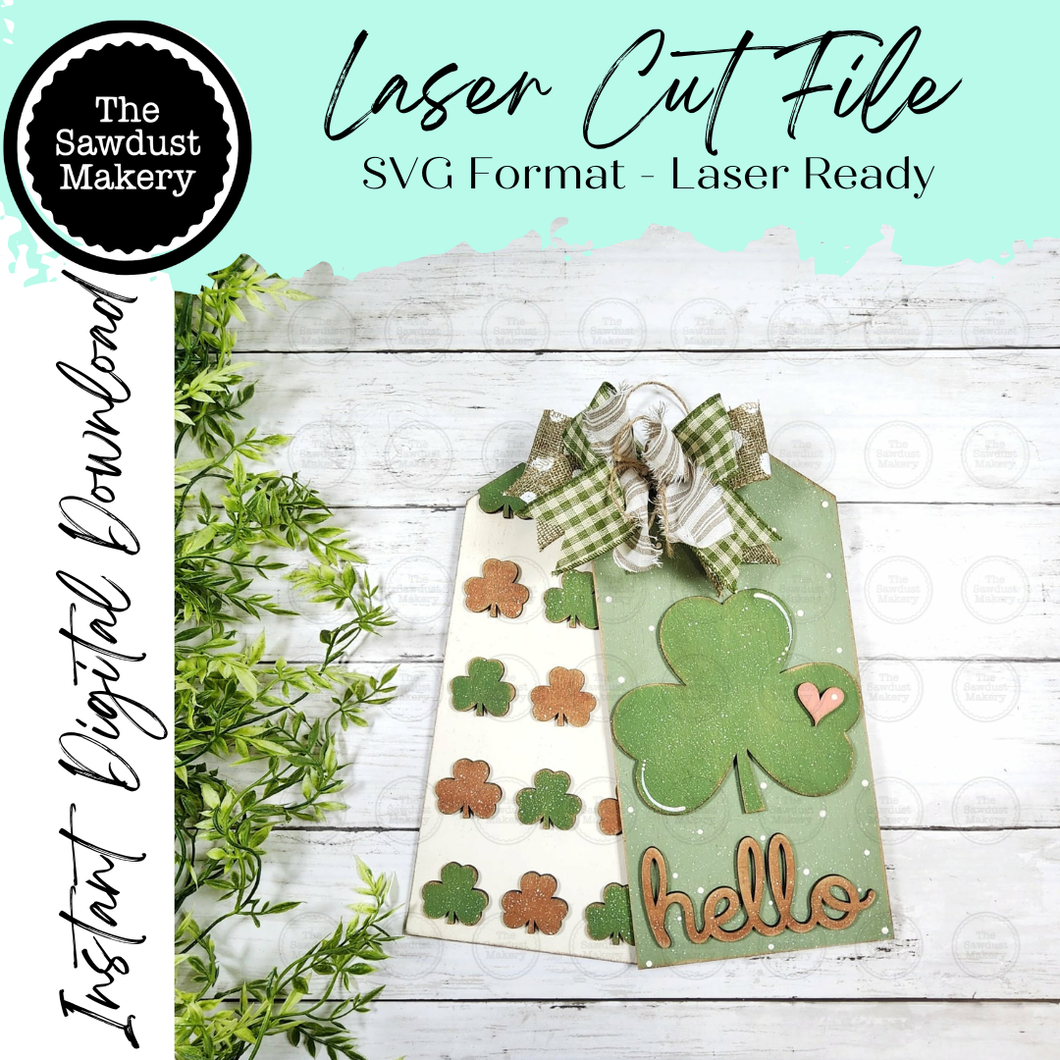 Hello Shamrock St Patrick's Tag Door Hanger SVG File | Laser Cut File ...