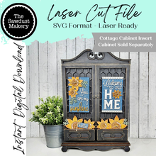 Load image into Gallery viewer, Add-on Sunflower Cottage Cabinet Insert SVG | Laser Cut File | Cottage Cabinet Shelf Sitter | Seasonal Insert | Interchangeable Decor
