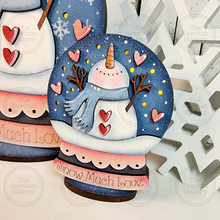 Load image into Gallery viewer, Valentine Snowman Snow Globe Light up Shelf Sitter Bundle |  Standing Sign File SVG | Laser Cut File | Valentine Mantle decor | Snowman Svg
