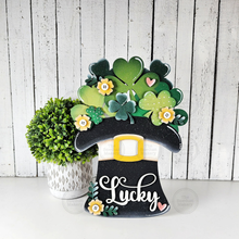 Load image into Gallery viewer, Lucky Hat Shelf Sitter and Door Hanger Bundle SVG File  | St Patrick Laser Cut File | Door Hanger SVG | St Patrick | Leprechaun Hat SVG
