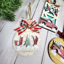 Load image into Gallery viewer, Joy Barn Door Christmas Truck Scrap Buster Ornament SVG | Round Shiplap | Barn Door Ornament | wood digital cut file | Farmhouse
