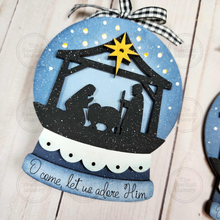 Load image into Gallery viewer, Manger Nativity Lighted Snow Globe Ornament SVG File | Laser Cut File | Fairy Light Ornament svg | Ornament SVG | Winter svg
