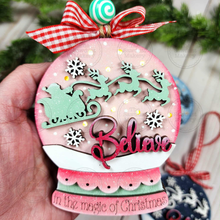 Load image into Gallery viewer, Believe Santa Lighted Snow Globe Ornament SVG File | Laser Cut File | Fairy Light Ornament svg | Ornament SVG | Santa Claus svg
