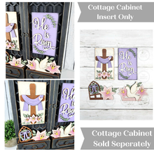 Load image into Gallery viewer, Add-on He is Risen Cottage Cabinet Insert SVG | Laser Cut File | Cottage Cabinet Shelf Sitter | Seasonal Insert | Interchangeable Decor
