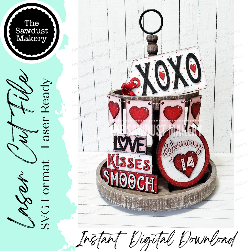 Valentine Tiered Tray SVG File | XOXO | Laser Cut File | Glowforge | Valentine SVG File | Love | Feb 14 | Hearts