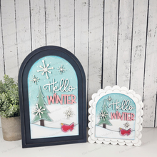 Load image into Gallery viewer, Interchangeable Large Arched Boho Sign Insert | Hello Winter |  SVG Laser Cut File  | Boho Signs | Seasonal Interchangeable SVG
