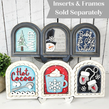 Load image into Gallery viewer, Mini Arch Triple Window Interchangeable Frame Sign Holder | Mini Arch Boho Frame | Scallop Arched Frame Laser Cut File
