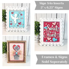 Load image into Gallery viewer, Cupid Valentine Trio Sign Bundle Laser Cut File |  Interchangeable Frame | Valentine Sign Inserts | 5" x 6.25" signs | Be Mine svg
