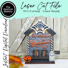 Load image into Gallery viewer, Halloween House Countdown to Halloween Shelf Sitter SVG File | Laser Cut File | Halloween laser cut File
