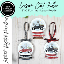 Load image into Gallery viewer, Christmas Truck Lighted Snow Globe Ornament SVG File | Laser Cut File | Fairy Light Ornament svg | Ornament SVG | Winter svg
