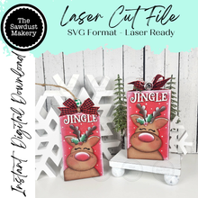 Load image into Gallery viewer, Reindeer Shelf Sitter and Ornament Gift Card Holder Laser Cut File | Christmas Ornaments | Laser SVG File | Christmas Gift | Gift Tag SVG
