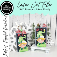 Load image into Gallery viewer, Elf Shelf Sitter and Ornament Gift Card Holder Laser Cut File | Christmas Ornaments | Laser SVG File | Christmas Gift | Gift Tag SVG
