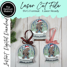 Load image into Gallery viewer, Sasquatch Bigfoot Lighted Snow Globe Ornament SVG File | Laser Cut File | Fairy Light Ornament svg | Ornament SVG | Sasquatch svg
