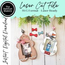 Load image into Gallery viewer, Christmas Photo Frame Ornaments SVG File | Laser Cut File | Ornament SVG | Snowman Ornament SVG | Gingerbread Ornament svg | Glowforge
