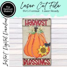 Load image into Gallery viewer, Harvest Blessings Fall Pumpkin Pallet Sign Door Hanger SVG File  | Laser Cut File | Fall SVG File | Door Hanger svg | Pumpkin SVG | Prim svg
