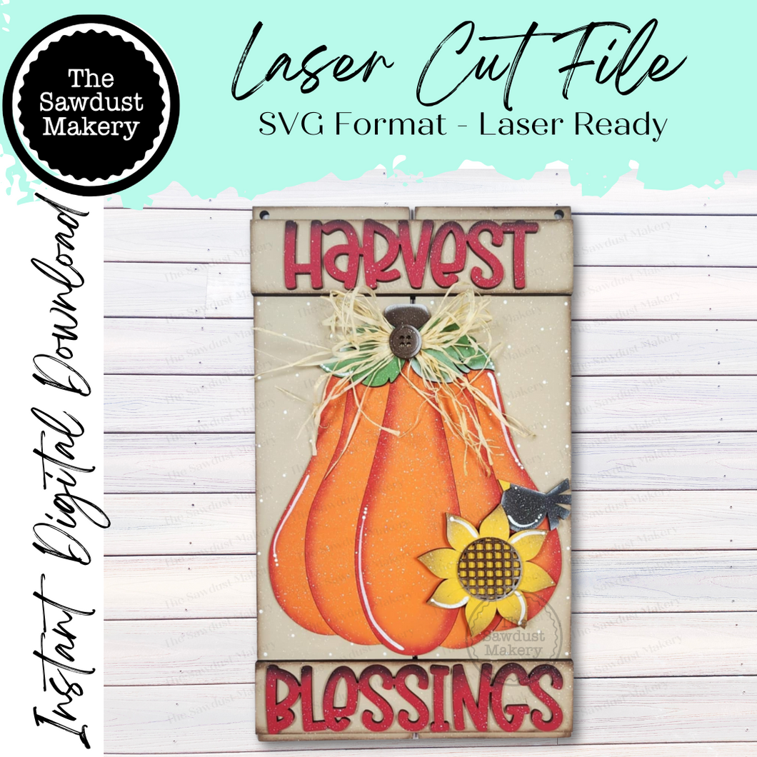 Harvest Blessings Fall Pumpkin Pallet Sign Door Hanger SVG File  | Laser Cut File | Fall SVG File | Door Hanger svg | Pumpkin SVG | Prim svg