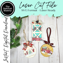 Load image into Gallery viewer, Joy Barn Door Christmas Truck Scrap Buster Ornament SVG | Round Shiplap | Barn Door Ornament | wood digital cut file | Farmhouse

