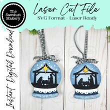 Load image into Gallery viewer, Manger Nativity Lighted Snow Globe Ornament SVG File | Laser Cut File | Fairy Light Ornament svg | Ornament SVG | Winter svg
