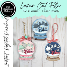 Load image into Gallery viewer, Believe Santa Lighted Snow Globe Ornament SVG File | Laser Cut File | Fairy Light Ornament svg | Ornament SVG | Santa Claus svg
