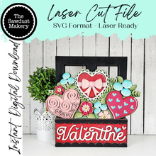 Load image into Gallery viewer, Add-on for Interchangeable Window Box | Flower Heart Valentine Window Box Insert SVG | Laser Cut File | Window Box Shelf Sitter
