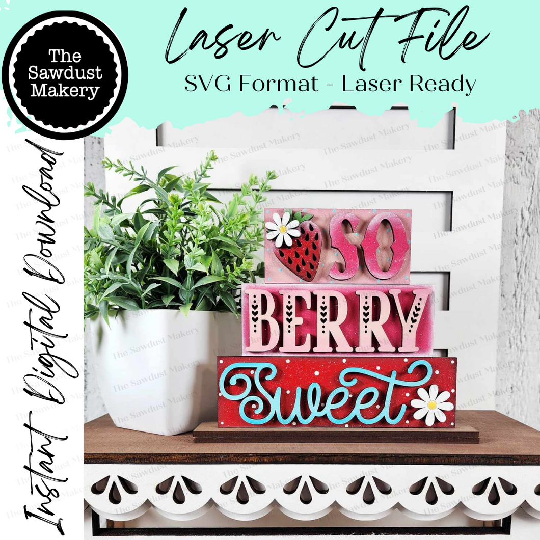 So Berry Sweet Strawberry Stacker | Summer Mini Block SVG | SVG File | Laser Cut File | Summer SVG | Strawberry Summer Tiered Tray decor