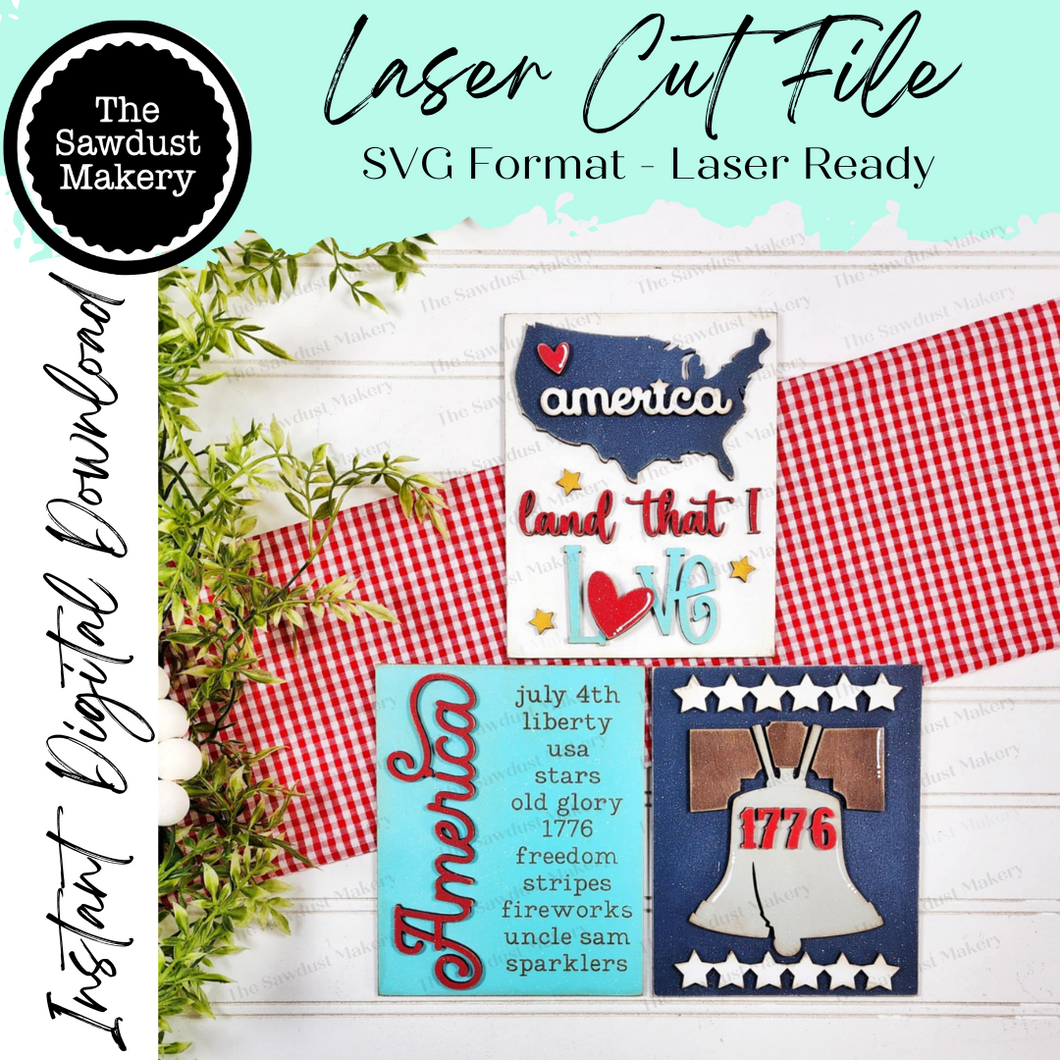 Patriotic Americana Sign Trio Bundle Laser Cut File |  Interchangeable Frame | 4th of July Sign Inserts | 5