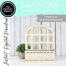 Load image into Gallery viewer, Cottage Window Box Base SVG | Interchangeable Shelf Sitter Laser Cut File (Digital Download)
