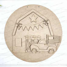 Load image into Gallery viewer, Patriotic Barn &amp; Truck  4th of July Door Hanger SVG File  | Laser Cut File | 4th of July SVG File | Door Hanger svg | Summer svg | USA
