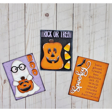 Load image into Gallery viewer, Spooky Season Sign Trio Bundle Laser Cut File |  Interchangeable Frame | Halloween Sign Inserts | 5" x 6.25" signs
