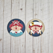 Load image into Gallery viewer, 6&quot; Round Raggedy Ann &amp; Andy Sign Set SVG  File | Laser Cut File | Interchangeable Frame | Americana SVG | Primitive SVG
