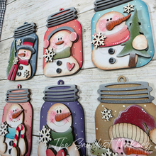 Load image into Gallery viewer, Snowmen Mason Jar Gift Card Holder Ornament Bundle | Laser Cut File | Christmas Ornament SVG | Ornament SVG (Digital Download)
