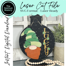 Load image into Gallery viewer, Lucky Leprechaun Gnome Door hanger SVG Laser File | St. Patrick&#39;s Day Laser Cut Files | Laser cut SVG | Glowforge | Gnome SVG
