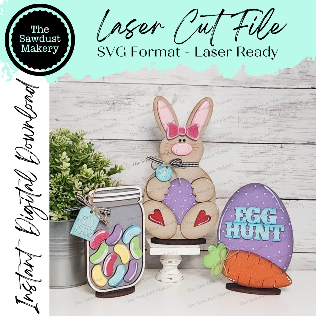 Standing Easter Shelf Sitter SVG | Laser Cut File | Glowforge | Easter SVG | Bunny laser cut file | Bunny svg | Easter Mantle Decor