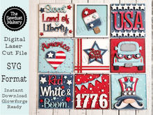 Load image into Gallery viewer, 4th of July Summer Patriotic Laser Cut File | Farmhouse Interchangeable Leaning Sign Bundle File SVG | Glowforge | Farmhouse Signs
