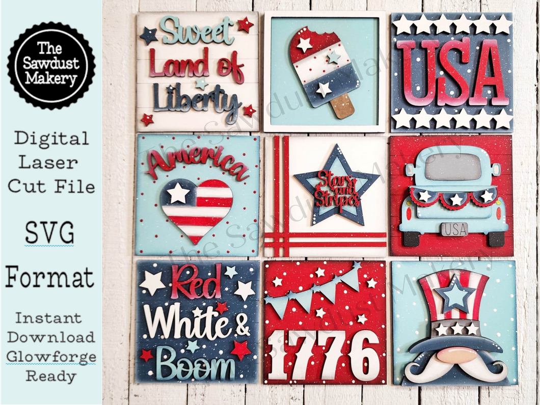 4th of July Summer Patriotic Laser Cut File | Farmhouse Interchangeable Leaning Sign Bundle File SVG | Glowforge | Farmhouse Signs