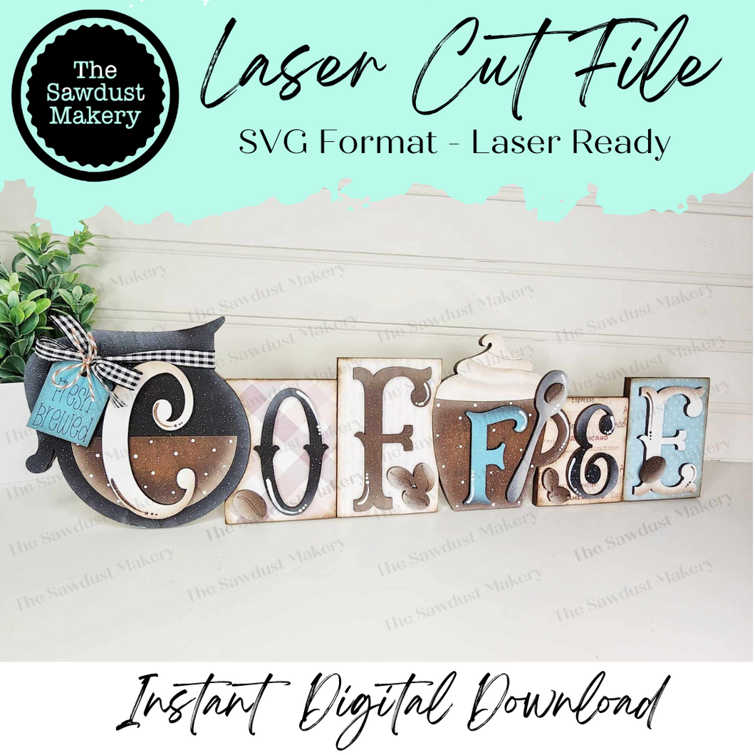 Coffee Word Block SVG |  Word Block SVG | SVG File | Laser Cut File | Glowforge | Mantle Decor svg | Coffee Bar Sign svg | Coffee Bar Word
