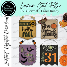 Load image into Gallery viewer, Fall Mini Hanger Signs | Fall Signs SVG | Door Hanger | SVG File | Laser Cut File | Glowforge | Mini Post Sign svgs
