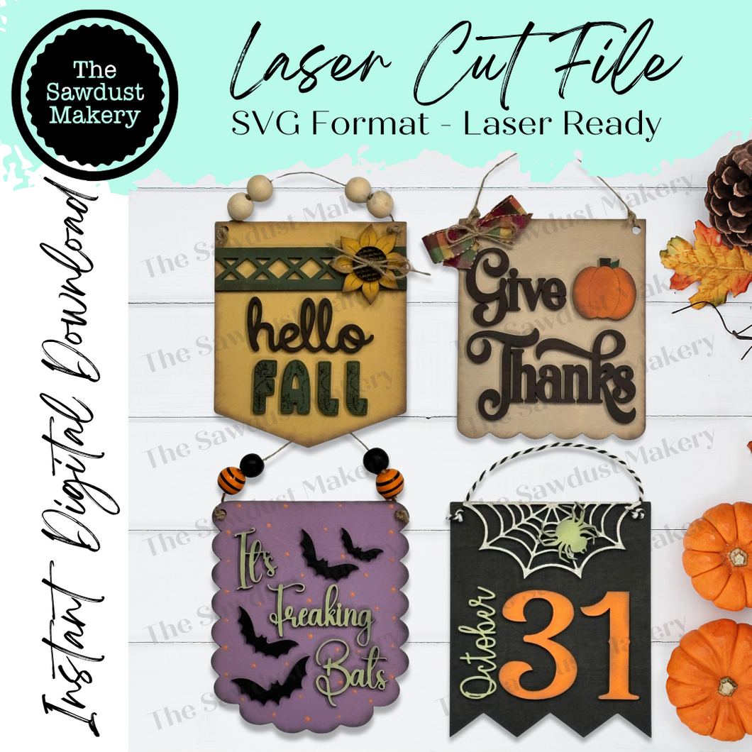 Fall Mini Hanger Signs | Fall Signs SVG | Door Hanger | SVG File | Laser Cut File | Glowforge | Mini Post Sign svgs
