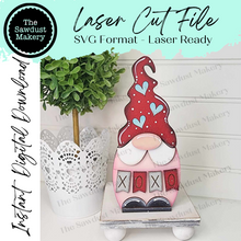 Load image into Gallery viewer, Valentine Mini Gnome Shelf Sitter SVG File | Laser SVG Cut File | Glowforge | Gnome SVG Laser Cut File | Gnome Shelf Sitter svg | xoxo

