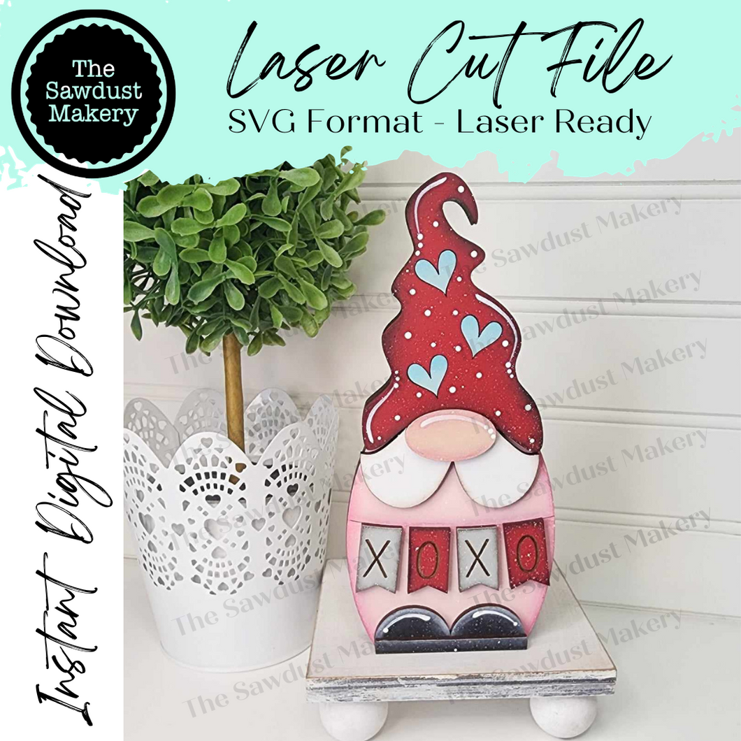 Valentine Mini Gnome Shelf Sitter SVG File | Laser SVG Cut File | Glowforge | Gnome SVG Laser Cut File | Gnome Shelf Sitter svg | xoxo