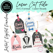 Load image into Gallery viewer, Bride &amp; Groom Tag Gift Card Holder Laser Cut SVG File | Wedding Gift Card Holders | Laser SVG File | Glowforge | Gift Tag SVG
